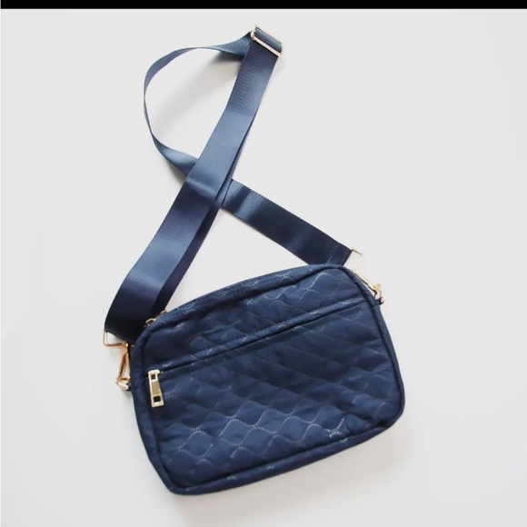 Navy Quilted Crossbody Bag. Includes a Navy Strap and a White & Navy Strap - Picture 3 of 9